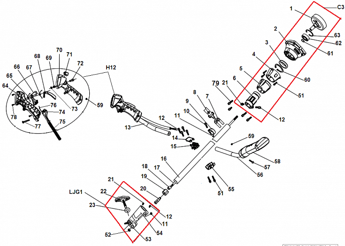 7 ВАЛ - ШТАНГА -ТОРОС ГАЗА  ТРИММЕР CHAMPION Т433-2