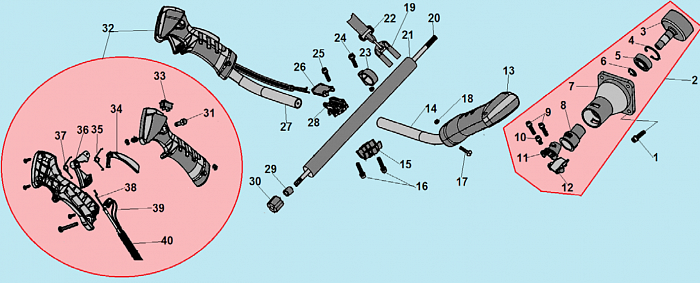 7 ВАЛ - ШТАНГА -ТОРОС ГАЗА  ТРИММЕР CHAMPION Т523S-2