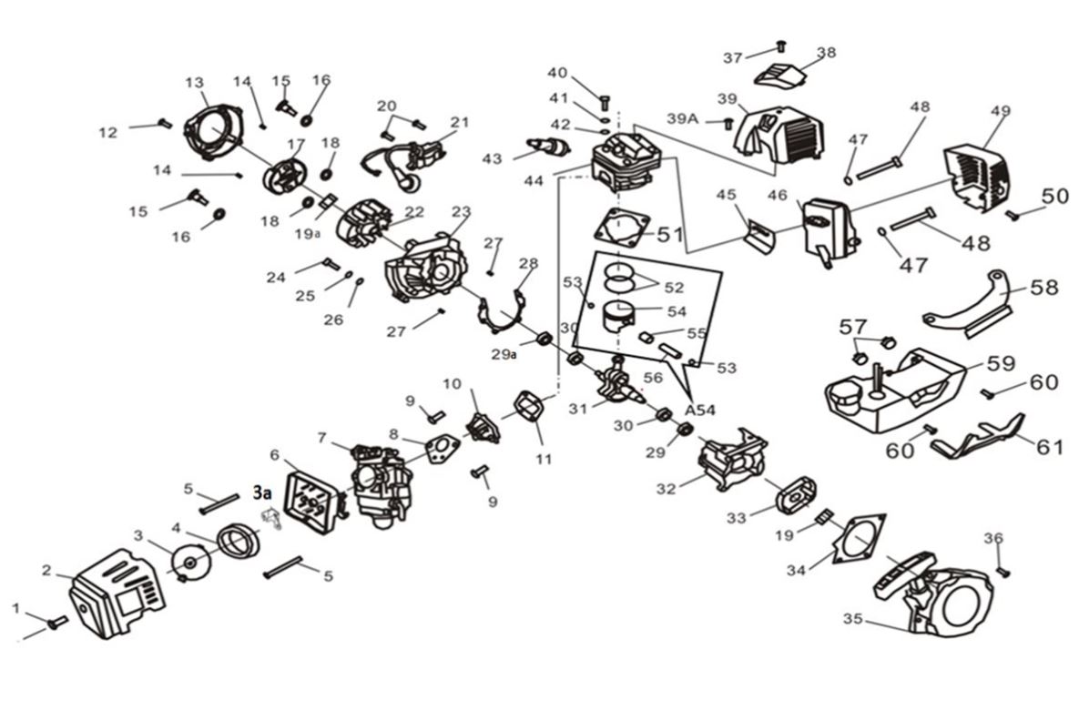 ЗАПЧАСТИ ДЛЯ ТРИММЕРА БЕНЗИНОВОГО ELITECH Т 52Р ПРОМО (ДВИГАТЕЛЬ)